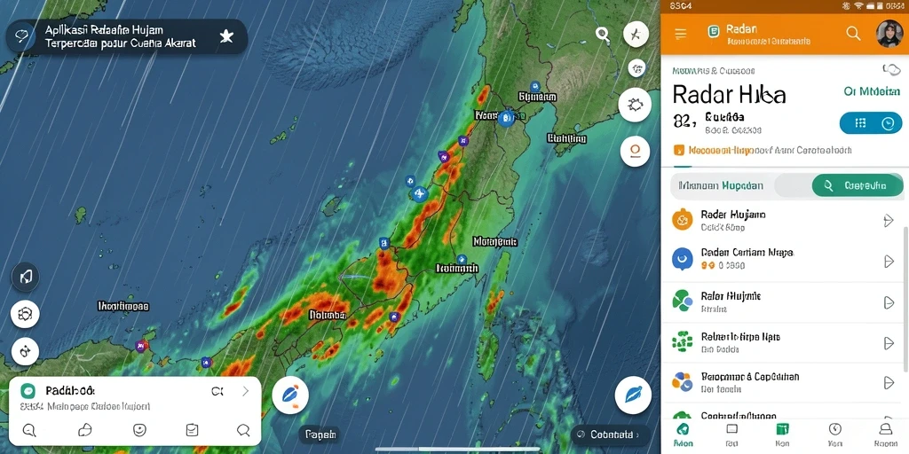 Antarmuka aplikasi Radar Hujan 8364 yang menampilkan informasi cuaca terkini.