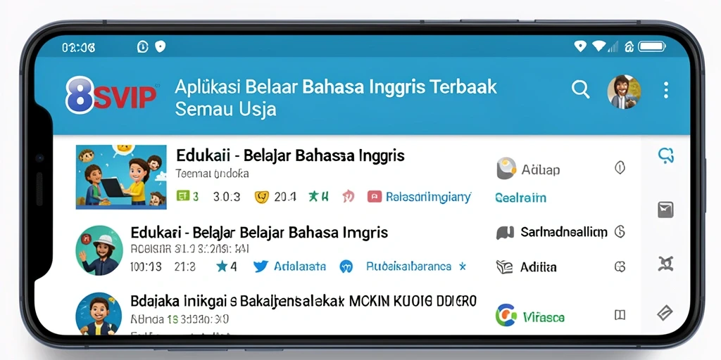 Tampilan antarmuka aplikasi 8SVIP untuk belajar bahasa Inggris.