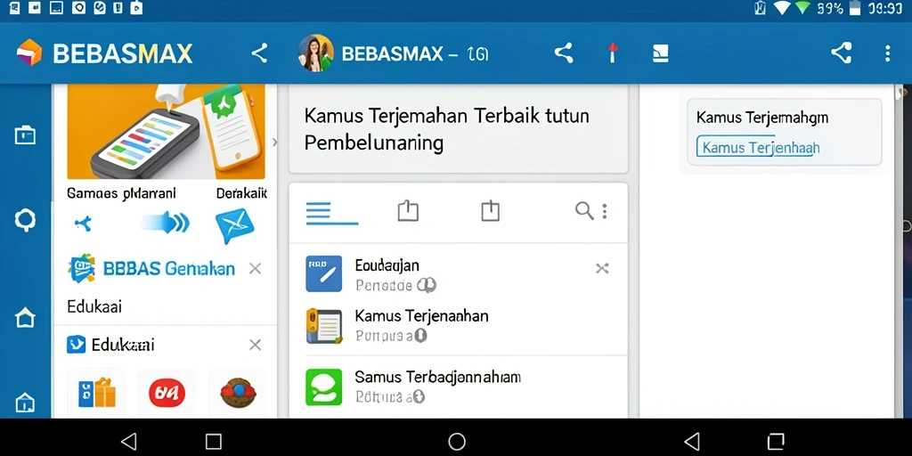Tampilan antarmuka BEBASMAX yang user-friendly untuk Kamus Terjemahan.