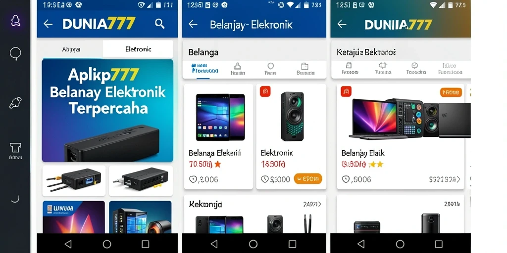 Screenshot antarmuka aplikasi DUNIA777 yang memudahkan belanja elektronik.