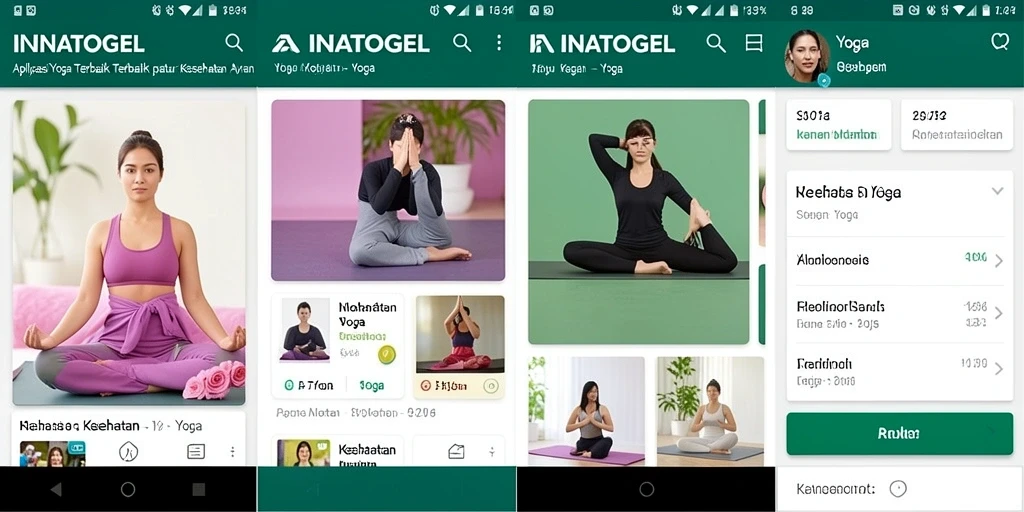 Antarmuka aplikasi INATOGEL menampilkan berbagai fungsi Yoga yang menarik.