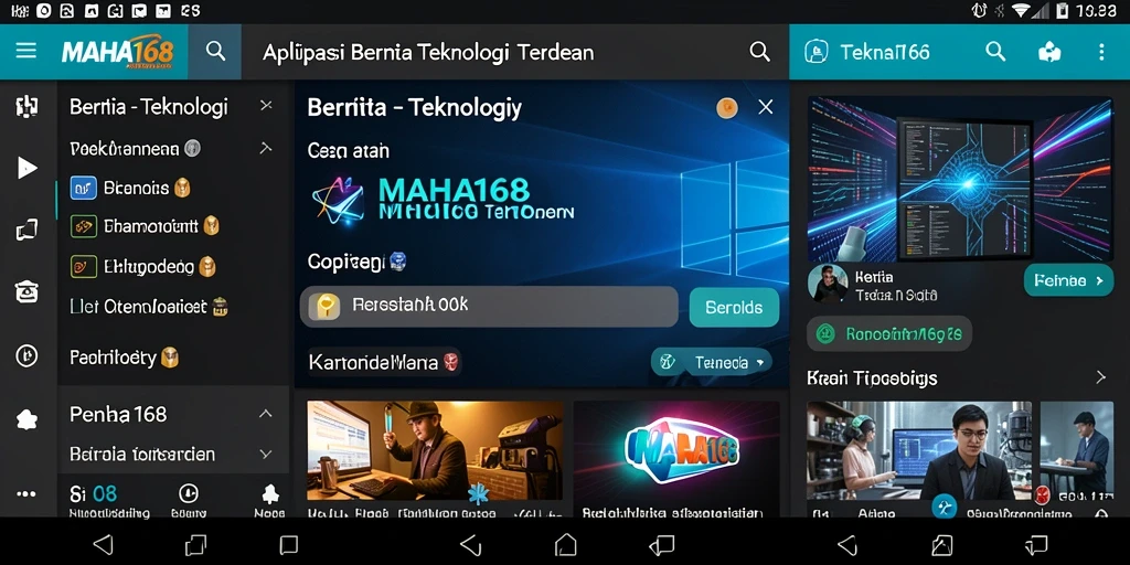Tampilan antarmuka modern aplikasi MAHA168 dengan fitur berita teknologi.